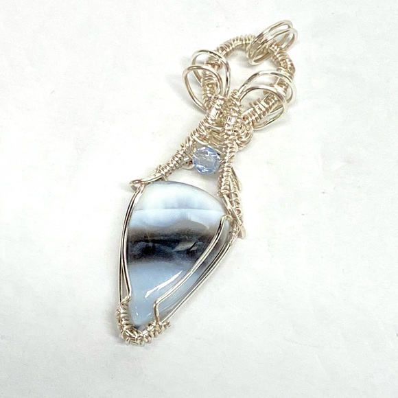 HANDMADE Blue Opal and Crystal Hand Wrapped Statement Pendant, Gift for Woman - Picture 9 of 10